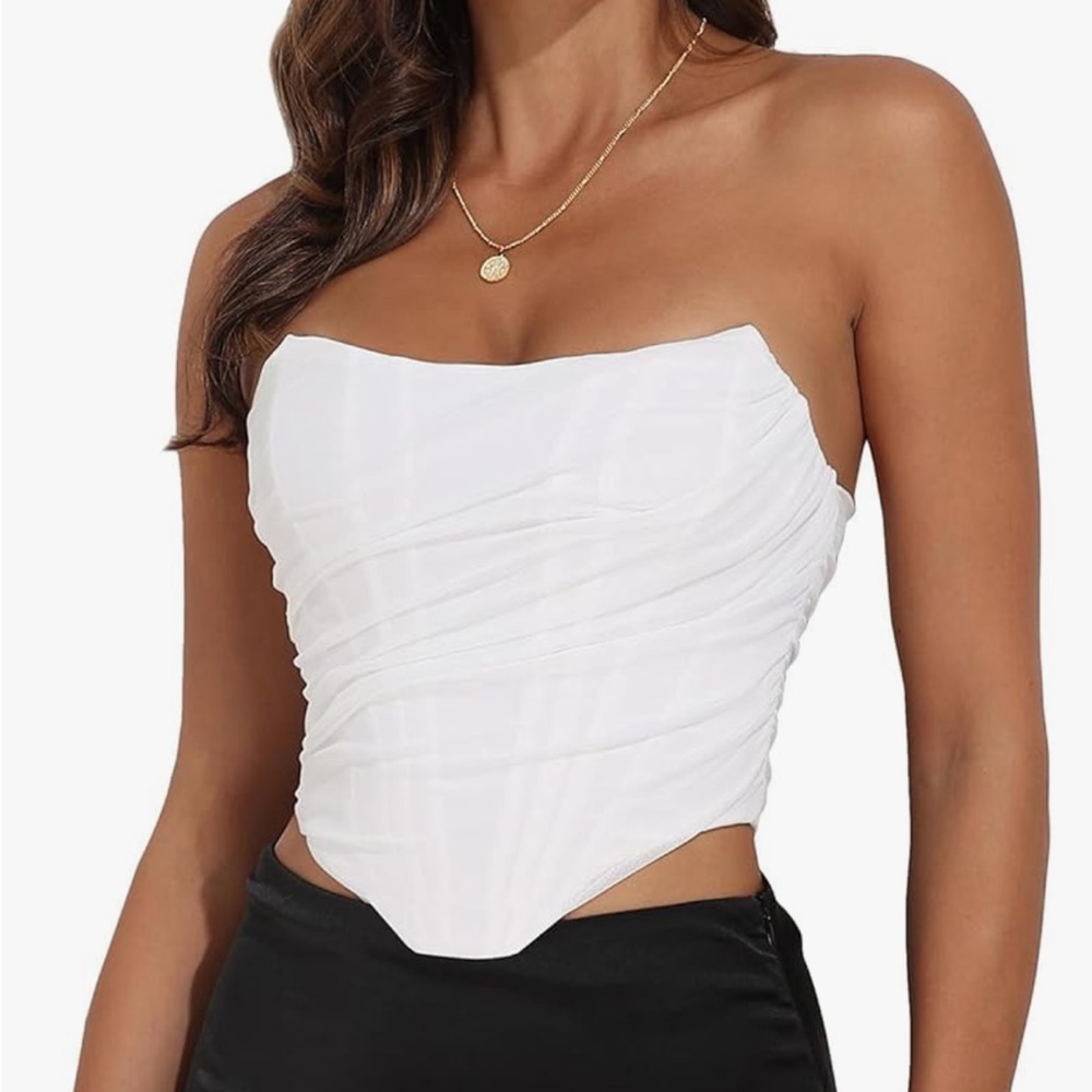 Amazon White Ruched Corset Crop Top